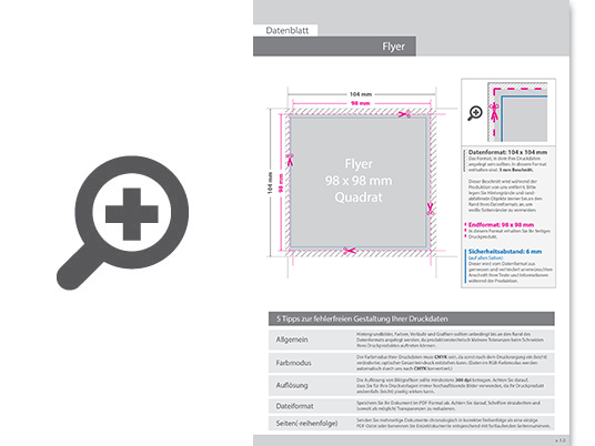 Product Bild multiloft-flyer_quadrat_9_8_cm_x_9_8_cm_einseitig_folienkaschiert_matt__4_0_farbig_(einseitiger_druck)